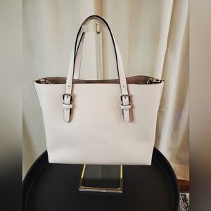 Coach Cream Pebbled Leather Mollie Tote with Top Handles And Shoulder Strap